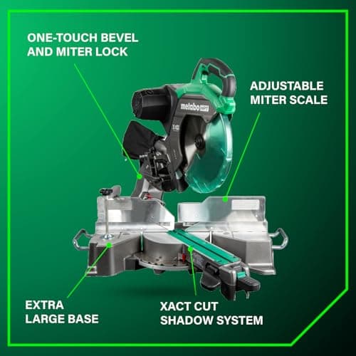 Metabo HPT 12-Inch Dual Bevel Sliding Miter Saw, 4000 RPM No-Load Speed, 45° Left and Right Bevel Range, Precision Miter Angles, 9 Detent Stops, Xact Cut Shadow Line, C12RSH3