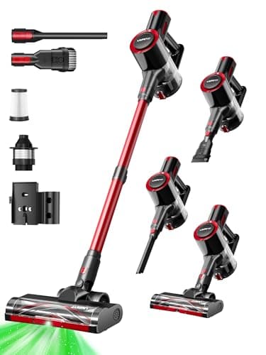 uwant Cordless Vacuum Cleaner 35Kpa Powerful Suction Wide Green Headlight Vacuum Cleaner for Home Pet Hair Anti-Tangle HEPA Lightweight Handheld Vacuum for Carpet Hard Floors (Black)