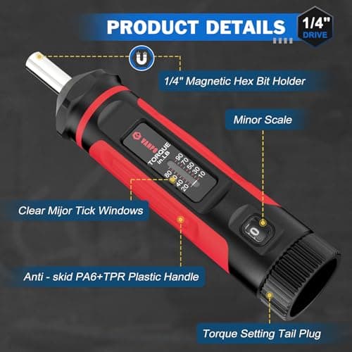 VANPO Torque Screwdriver, 10-90In-lb Torque Screw Driver Wrench Driver Set, 1/4” Drive Inch Pounds Torque Wrench Screwdriver with 60 S2 Bits for Maintenance, Tools, DIY, Bike Repairing and Mounting