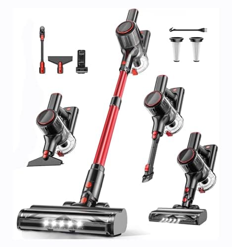 Cordless Vacuum Cleaner, 40Kpa 8-in-1 Vacuum Cleaners for Home, 45Mins Runtime Anti-Tangle Stick Vacuum with LED Display, 3 Modes Suction, Lightweight Vacuum for Hardwood Floor/Carpet/Pet Hair