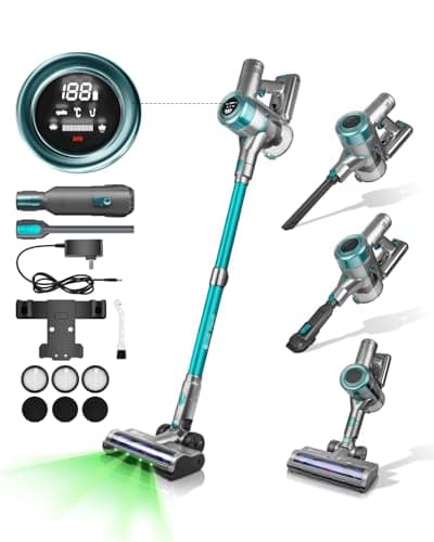 E.LUO Cordless Vacuum Cleaner, 28Kpa Vacuum Cleaners for Home, 60 Mins Runtime Stick Vacuum with Intelligent Display, Rechargeable Battery & Anti-Tangle Brush Handheld Vacuum for Floor Carpet Pet Hair