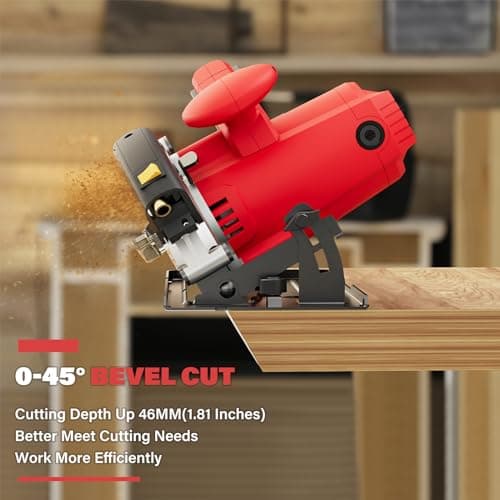 Mini Circular Saw, Circular Saw, Corded Circular Saw 12A 5500RPM Power Circular Saw with 7-1/4'' Saw Blade and Guide 2.45'' (90°) & 1.81'' (45°) Max Cutting Depth for Wood Plastic (1)