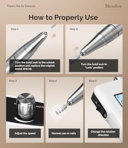 MelodySusie Professional Rechargeable 30000 rpm Nail Drill,SC320H Portable Electric E File Scamander, Acrylic Gel Grinder Tools with 6 Bits and Sanding Bands for Manicure Pedicure Carve Polish (White)