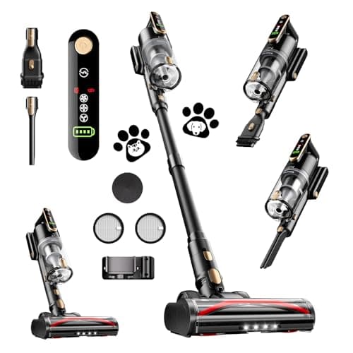 Cordless Vacuum Cleaner, 45Kpa 50 Mins Runtime Self-Standing Stick Vacuum Cleaners for Home, Powerful Suction, Lightweight, LED Touch Screen 8 in 1 Vacuum for Pet Hair, Carpet, Hardwood Floor, Black
