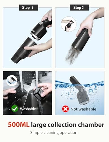 Handheld Vacuum Cordless,15KPA Powerful Car Vacuum,Last 30 Minutes,Rechargeable+Charging Base,500ML Detachable Dust Cup,1.4lb Lightweight,2-in-1 Cleaning Brush,Clean Kitchen,pet Hair,car,Black