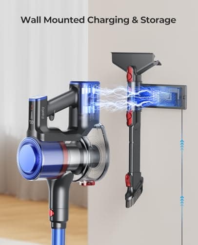 Cordless Vacuum Cleaner, 45Kpa 550W 60Mins Vacuum Cleaners for Home, Self-Standing Stick Vacuum Cleaner with Wall Mount Charging, Scented Card, for Furniture, Carpet, Pet Hair, Hard Floor