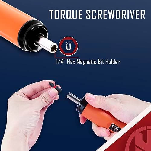 KNINE OUTDOORS Torque Screwdriver Wrench Driver Set 10-70 Inch Pounds lbs for Maintenance with T-bar Handle, 40 Hex Bits, 1/4" Socket, Shaft Extension, For Tools, Bike Repairing and Mounting (Orange)