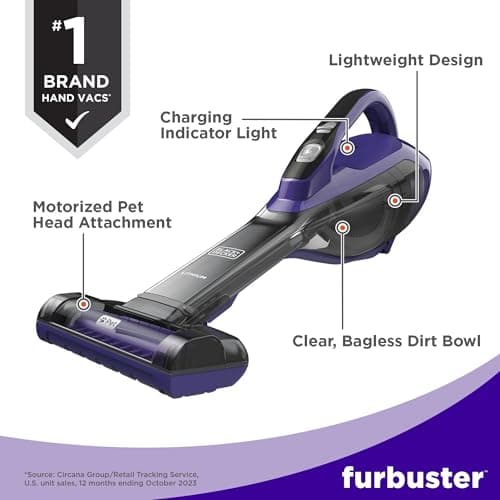 BLACK+DECKER dustbuster furbuster AdvancedClean Cordless Pet Handheld Vacuum, Home and Car Vacuum (HLVA325JP07)
