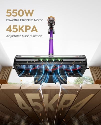 Cordless Vacuum Cleaner, 550W/45KPA/60Mins(ECO Mode) Vacuum Cleaners for Home, Self-Standing Stick Vacuum with Wall Mount Charging and Auto Mode, Handheld Vacuum for Pet Hair/Carpet/Floor