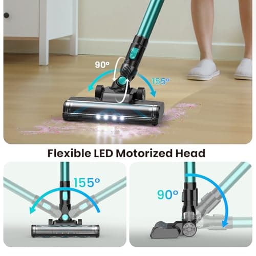 N3T Cordless Vacuum Cleaner,Wireless Stick Vacuum with 40mins Runine,Self-Standing,Anti-Tangle Brush,Rechargeable Lightweight Vacuum Cleaner for Home,Hardwood Floor,Pet Hair, Carpet-Green