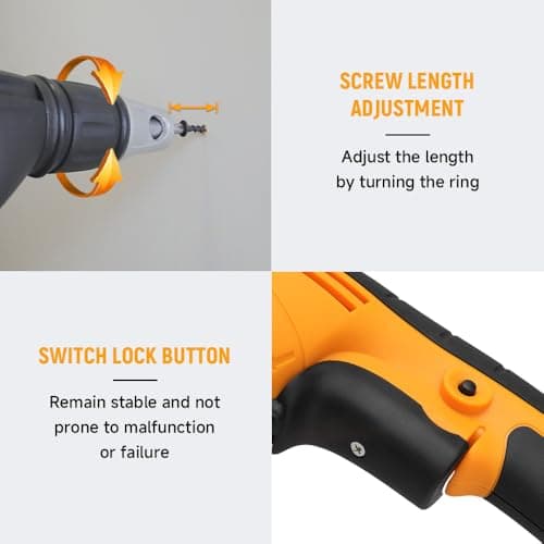 Hoteche 4.5-Amp Drywall Screw Gun, Electric Screwdriver with Variable Speed 0-4500 RPM, 1/4" Chuck, Forward & Reverse Switch