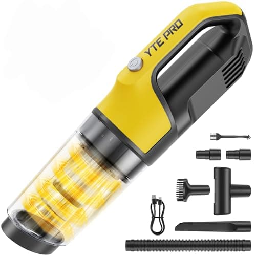 Handheld Vacuum Cordless 1.1 Pounds Car Vac 10000PA Hand Held Vacuums 4-in-1 Hand Vac Cordless Rechargeable HEPA Filter Large Capacity Dust Cup for Car Office Home Pets Hair (Yellow＆Black)