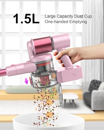 Pink Cordless Vacuum Cleaner, 45Kpa/550W/60 Mins Runtime Stick Vacuum with Self-Standing and Touch Screen, Anti-Tangle Wireless Vacumm, Vacuum Cleaners for Home/Pet Hair/Carpets/Floors