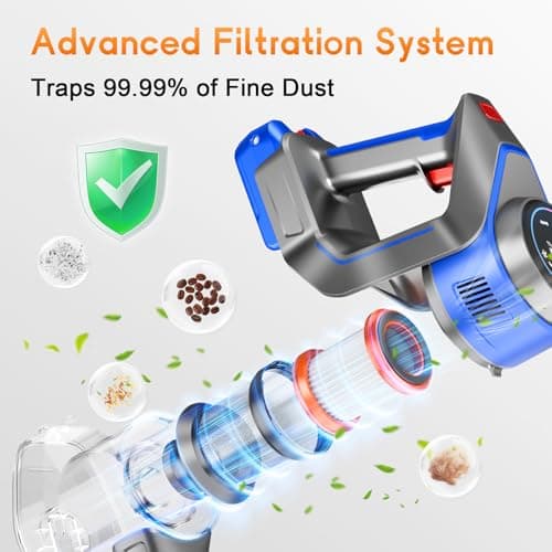 Cordless Vacuum Cleaner for Home - Powerful, 45Kpa Stick Vacuums Lightweight with Detachable Battery Display, Max 45Mins Runtime, 8 in 1 Handheld Vacuum for Hardfloor & Carpets Pet Hair