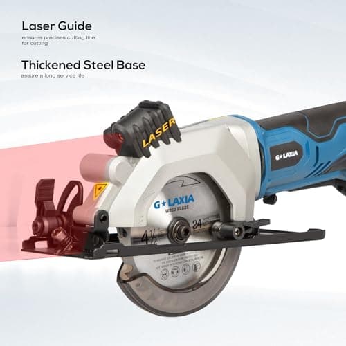 Mini Circular Saw, 4-1/2" 3400RPM Cordless Circular Saw with Laser Guide, Rip Guide, Compact Hand Saw with 2Pcs blades（24T+60T), Max Cutting Depth 1-11/16"(90°), 1-1/8"(45°)