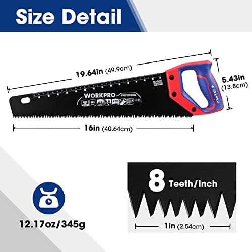 WORKPRO 16-Inch Universal Handsaw with Non-Slip Comfortable Handle, Anti-Rust Wood Saw With Chip Removal Design, Heavy-Duty for Cutting Wood, Laminate, PVC