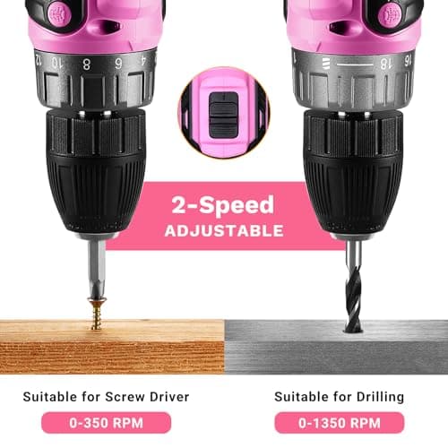 Power Drill Cordless: DEKO PRO Pink Cordless Drill 20V Electric Power Drill Set Tool for Women Drills with Battery and Charger 20 Volt Drills Driver Kit