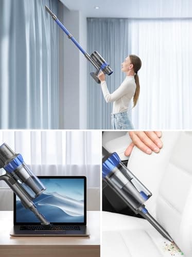 Cordless Vacuum Cleaner, 450W 38KPA Stick Vacuum with Intelligent Auto Mode, Color Touch Display, Up to 55Mins, Rechargeable Cordless Vacuum for Hardwood Floor Carpet Pet Hair, Blue
