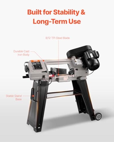 VEVOR Metal Horizontal Band Saw, 4 x 6 in Rectangular Cutting Capacity, 110V, 550W, 0-45 Angle Adjustment, Variable Speed, for Metal, Wood, and Plastic