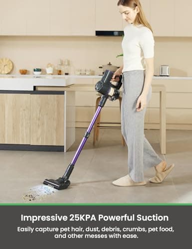 V8PRO Cordless Vacuum Cleaner for Home - 25Kpa Stick Vacuum with Self Standing Design, Max 35Min Runtime, 6 in 1 Lightweight Vacuum for Hardwood Floors and Carpet Pet Hair Car (Purple)