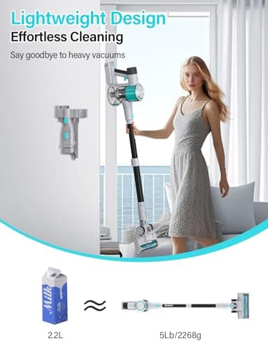 8-in-1 Cordless Stick Vacuum Cleaner, Lightweight, 40-Minute Runtime, Powerful Suction, Anti-Tangle for Pet Hair, Great for Hardwood Floors, Short-Pile Carpets, Stairs, Sofa, Gaps, and More