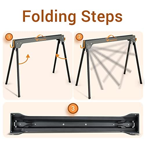 Saw Horses 2 Pack, Heavy Duty Folding Portable Saw Horses Table 2200 Lbs Load Capacity with 2x4 Support Legs, Fast Open Legs and Easy Grip Handle for Woodworking.