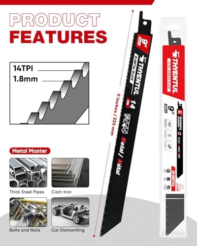 9 Inch 14TPI Reciprocating Saw Blades for Pipe, Sheet Metal, Steel,5 Pack Bi-Metal Sawzall Blades