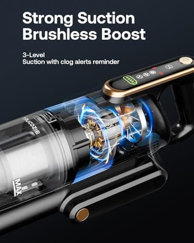 Cordless Vacuum Cleaner, 45Kpa 50 Mins Runtime Self-Standing Stick Vacuum Cleaners for Home, Powerful Suction, Lightweight, LED Touch Screen 8 in 1 Vacuum for Pet Hair, Carpet, Hardwood Floor, Black