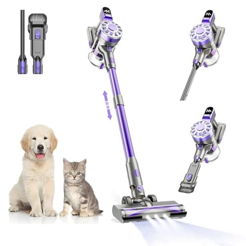 Cordless Vacuum Cleaner for Home with Powerful Suction,Lightweight Stick Vacuum Cordless Rechargeable with 35 Mins Runtime, Hardwood Floor Vacuum for Pet Hair,Carpet,Tile(Purple)