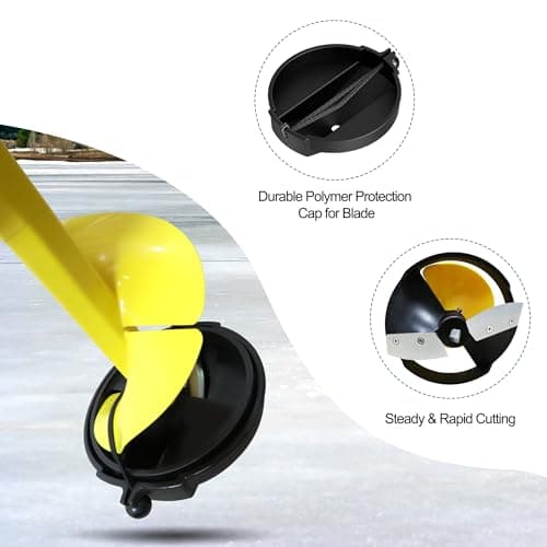 Nylon 8 Inch Ice Auger, 35.95 Inch Extended for Drilling Deep Ice Fishing Holes, Durable Polymer Auger Drill Bit for Ice Post Hole Digger w/Sharp Blade & Cover, Ice Auger Adapter with Handle-Yellow