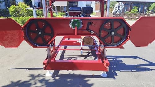32″ Portable Sawmill, 15HP 420cc RATO Gasoline Engines with E-Start Band Saw, Adjustable Bed Leveling Feet, Red