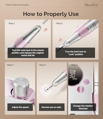 MelodySusie Portable Nail Drill 30000 RPM,SC320F Professional Rechargeable Electric Nail File,Cordless Nail E File for Acrylic Nails Gel Polishing Removing,Efile Nail Kit for Manicure Salon Home,Rose