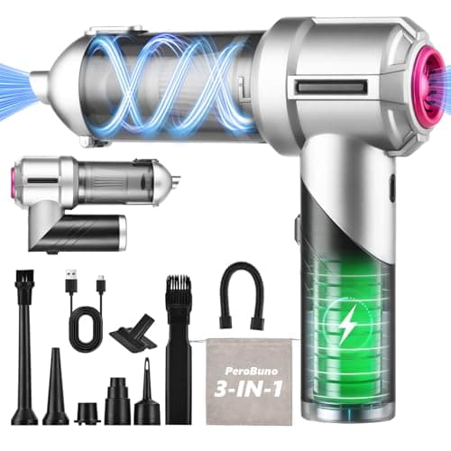 PeroBuno Car Vacuum Portable Cordless, 18000PA Suction, 3-in-1 Foldable Handheld Vacuum & Air Duster with Brushless Motor, 40mins Runtime, One-Click Dust Removal for Car Home Cleaning