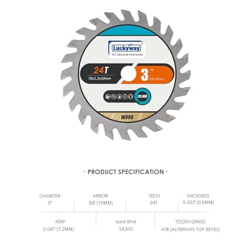 Luckyway 7-1/4 Inch Circular Saw Blade 60T Finish with 5/8 Inch Arbor TCT (Tungsten Carbide Tipped) Saw Blade for Cutting Wood