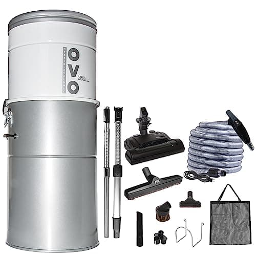 OVO Heavy Duty Powerful 700 Airwatts Central Vacuum System, Hybrid Filtration (with or Without Disposable Bags) 35L or 9.25Gal, with 30 ft Carpet Deluxe Accessory Kit