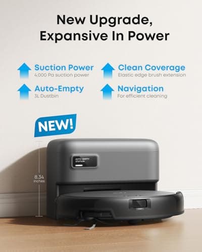 eufy Robot Vacuum C10 with Self Emptying Station, Up to 60 Days Hands Free Cleaning, Edge Expansion Brush, 4000Pa Powerful Suction, 2.85-Inch Ultra-Slim Body, Smart Mapping, Lidar Navigation