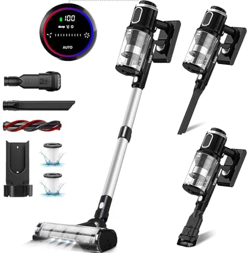 V12 Cordless Vacuum Cleaner, 400W 65Mins Cordless Stick Vacuum Powerful Suction, LED Touch Display, Rechargeable Wireless Handheld Lightweight Vacuum for Home, Hard Floors, Carpet, Car, Pet Hair