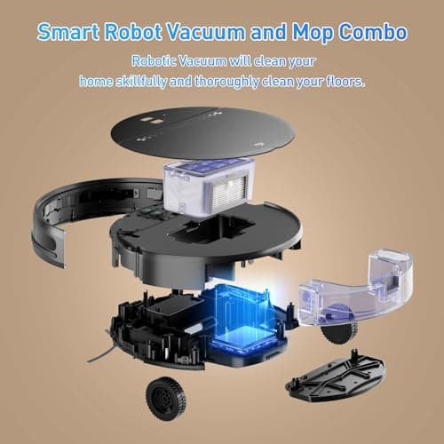 Robot Vacuum and Mop Combo, 2-in-1 Mopping Robot Vacuum Cleaner with 2300Pa Suction, 2.87'' Slim Design, Wi-Fi/App/Voice Control, 3D Obstacle Avoidance&Self-Charging for Hard Floors, Carpets, Pet Hair