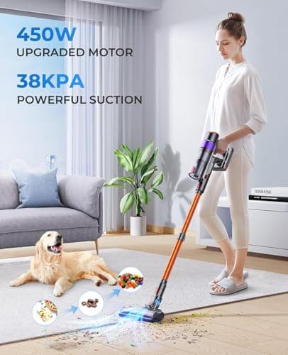LaresarSSR Cordless Vacuum Cleaner, 450W/38000pa Stick Vacuum Cleaner with Touch Screen, Max 55 Mins Runtime, Handheld Vacuum Cleaner for Home