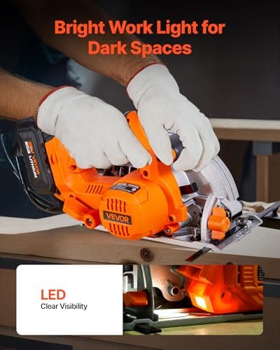 VEVOR Cordless Circular Saw, 6-1/2 inch Blade, 4700 RPM Speed, 0-45 Degree Bevel Capability, Brushless Motor, LED Light, Electric Circular Saw Kit with Battery and Charger Included, for Wood Cutting