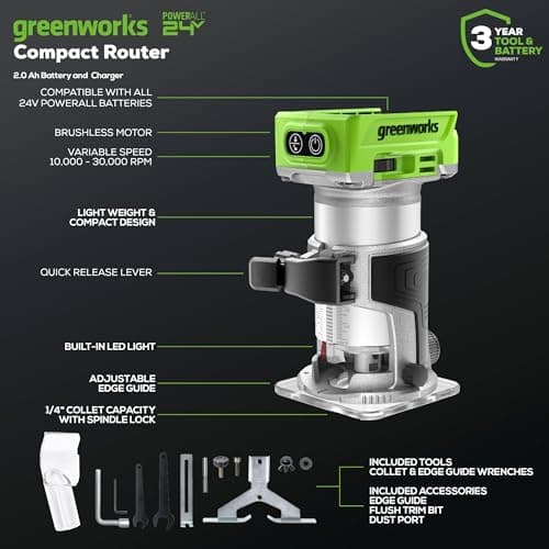 Greenworks 24V Brushless 2-Tool Combo Kit,Cordless Jig Saw+Wood Router Power Tool Sets Including Battery