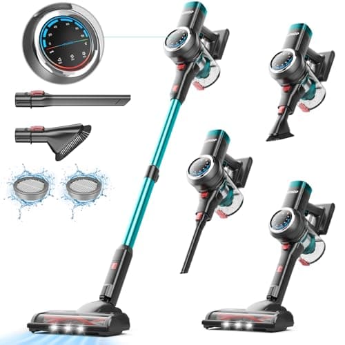 Cordless Vacuum Cleaner, 550W/45Kpa/65Mins Vacuum Cleaners for Home, Rechargeable Cordless Vacuum, Lightweight for Carpet/Pet Hair/Hardwood Floor, Self-Standing Stick Vacuum with LED Display