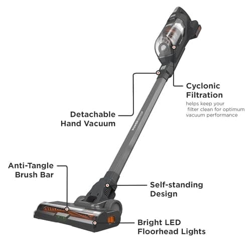 BLACK+DECKER POWERSERIES+ 20V MAX Cordless Stick Vacuum with LED Floor Lights, Lightweight, Removable Battery (BHFEA18D1)