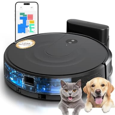Robot Vacuum and Mop Combo, LiDAR Navigation, Ultra Slim Design, 9000Pa Suction Robotic Vacuum Cleaner – 200 Min Runtime, Auto Recharge, Customizable Cleaning for Pet Hair, Hard Floors
