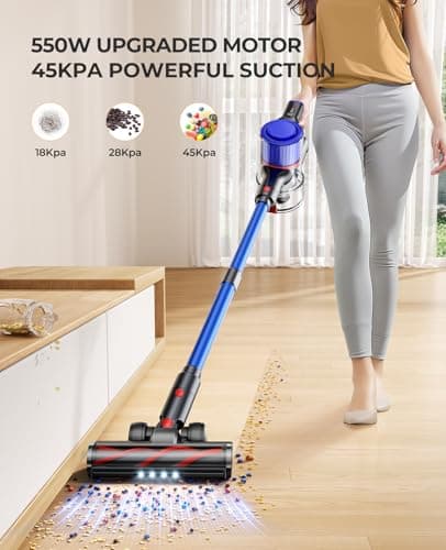 Cordless Vacuum Cleaner, 45Kpa 550W 60Mins Vacuum Cleaners for Home, Self-Standing Stick Vacuum Cleaner with Wall Mount Charging, Scented Card, for Furniture, Carpet, Pet Hair, Hard Floor