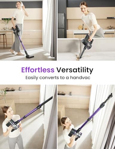 Cordless Vacuum Cleaner, 6-in-1 Lightweight Stick Vacuum, Self-Standing, 35Mins Runtime,2200mAh Rechargeable Battery,LED Screen,Powerful Vacuum Cleaners for Home Hardwood Floor Carpet Pet Hair(Purple)