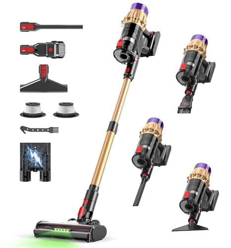 Cordless Vacuum Cleaner, Upgraded 550W 50KPA 60Mins, Vacuum Cleaners for Home, Self-Standing Cordless Vacuum with Brushless Motor, Green Dust Revealing Lamp for Sofa/Pet Hair/Hard Floors/Carpet