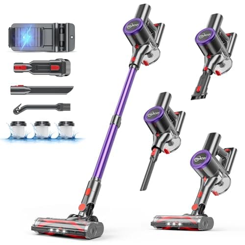 Cordless Vacuum Cleaner, 25kPA Vacuum Cleaners for Home, Stick Vac with Anti-Tangle Brush, 40 Mins Runtime, Lightweight, Versatile for Carpet, Hard Floor, Pet Hair (Purple)