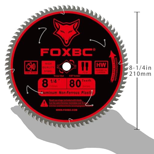 FOXBC 8-1/4 Inch Metal Cutting Table Saw Blade 80-Tooth TCG for Aluminum, Copper, Plastic, Brass, Fiberglass with 5/8-Inch Arbor
