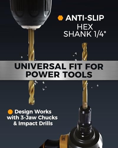 COMOWARE Titanium Twist Drill Bit Set - 16 Pcs Hex Shank High Speed Steel for Wood Plastic Aluminum Alloy, Quick Change, 1/16"-1/4"